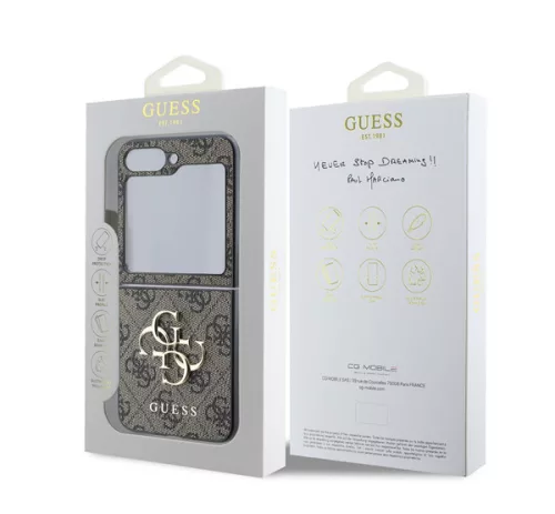 Guess 4G Metal Logo PU Samsung Galaxy Z Flip 6 / Flip 7 FE hátlap tok, barna