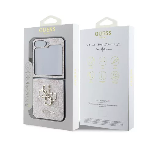Guess 4G Metal Logo PU Samsung Galaxy Z Flip 6 / Flip 7 FE hátlap tok, rózsaszín