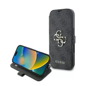   Guess 4G Metal Logo iPhone 16 Pro flip/oldalra nyíló tok, fekete GUBKP16L4GMGGR