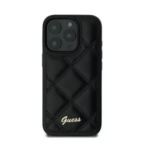   Guess Quilted Metal Logo iPhone 16 Plus kemény hátlap tok, fekete GUHCP16MPSQSQSK