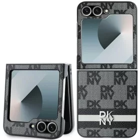   DKNY PU Leather Checkered Pattern and Stripe Samsung Galaxy Z Flip 6 / Flip 7 FE hátlap tok, fekete