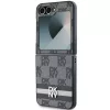 DKNY PU Leather Checkered Pattern and Stripe Samsung Galaxy Z Flip 6 / Flip 7 FE hátlap tok, fekete