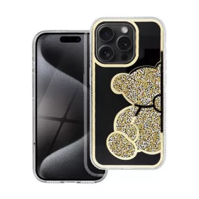 Teddy Bear iPhone 15 csillogó köves tok, arany