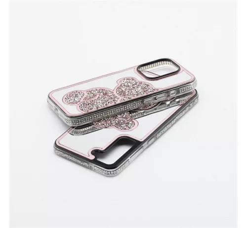 Teddy Bear iPhone 15 Pro csillogó köves tok, rózsaszín