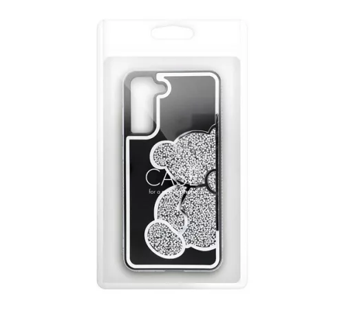 Teddy Bear Samsung Galaxy A25 5G csillogó köves tok, ezüst
