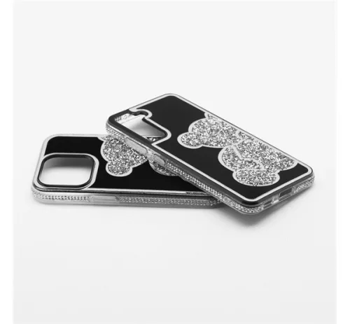 Teddy Bear iPhone 16 Plus csillogó köves tok, ezüst