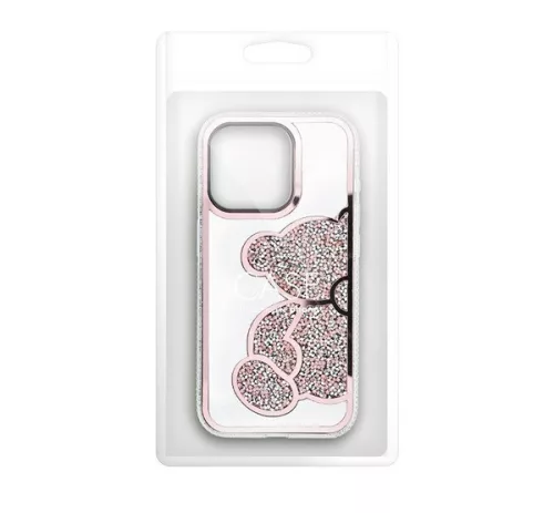 Teddy Bear iPhone 16 Plus csillogó köves tok, rózsaszín