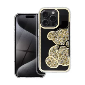Teddy Bear iPhone 15 Pro Max csillogó köves tok, arany
