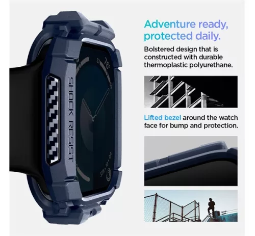 Spigen Rugged Armor Apple Watch 10 46mm tok, Navy Blue, kék