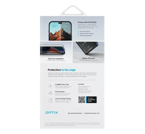 Uniq Optix Privacy iPhone 16 Pro Max / 17 Pro Max tempered glass kijelzővédő fólia felhelyező kerettel