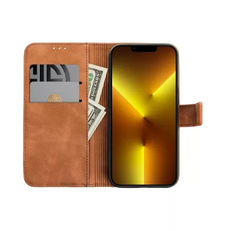 Tender Book Xiaomi Redmi Note 13 Pro Plus 5G flip/oldalra nyíló műbőr tok kártyatartó résszel, barna