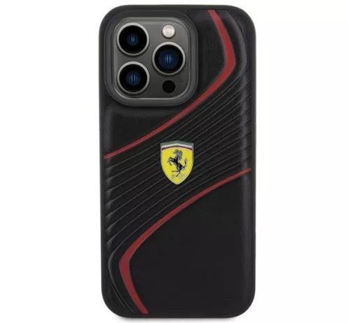 Ferrari Twist Metal Logo iPhone 15 Pro kemény hátlap tok, fekete FEHCP15LPTWK