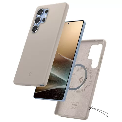 Spigen Silicone Fit MagFit Samsung Galaxy S25 Ultra tok, Natural Titanium, bézs