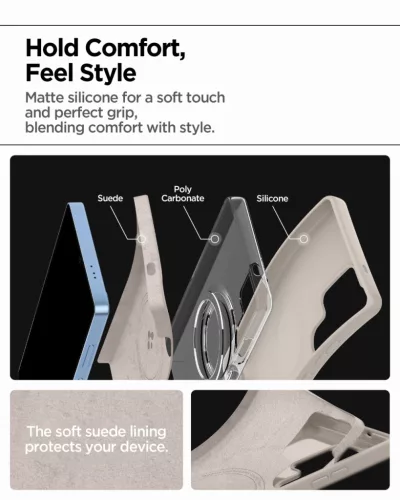 Spigen Silicone Fit MagFit Samsung Galaxy S25 Ultra tok, Natural Titanium, bézs