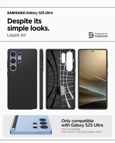 Spigen Liquid Air Samsung Galaxy S25 Ultra tok, Matte Black, fekete