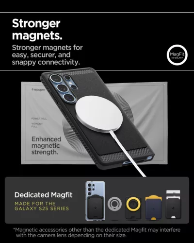 Spigen Rugged Armor MagFit Samsung Galaxy S25 Ultra tok, Matte Black, fekete