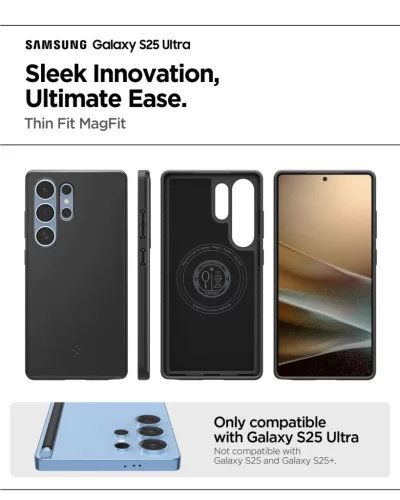 Spigen Thin Fit MagFit Samsung Galaxy S25 Ultra tok, Black, fekete