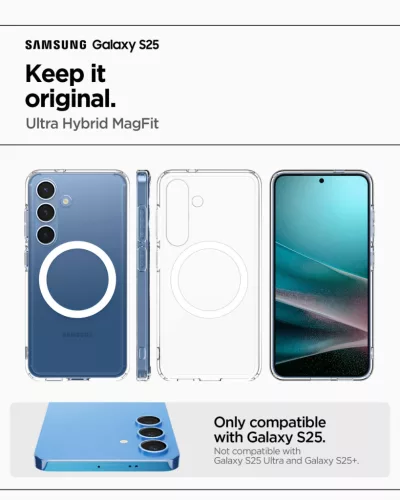 Spigen Ultra Hybrid MagFit Samsung Galaxy S25 tok, Clear White, átlátszó-fehér
