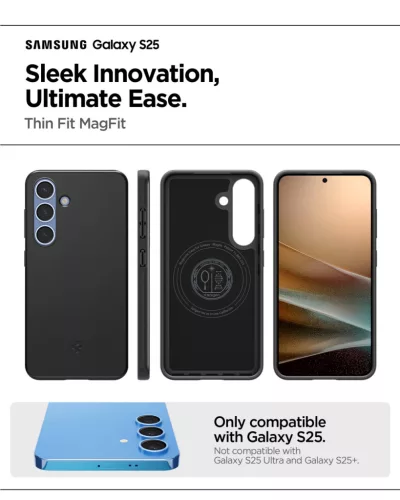 Spigen Thin Fit MagFit Samsung Galaxy S25 tok, Black, fekete