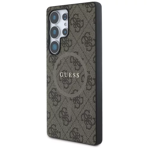 Guess Leather 4G Colored Ring Classic Logo MagSafe Samsung Galaxy S25 Ultra kemény hátlap tok, barna