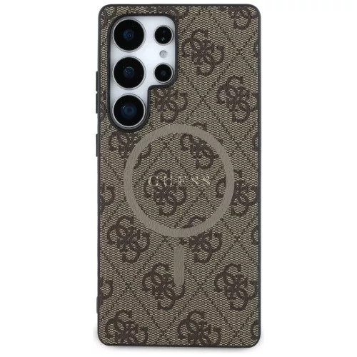 Guess Leather 4G Colored Ring Classic Logo MagSafe Samsung Galaxy S25 Ultra kemény hátlap tok, barna