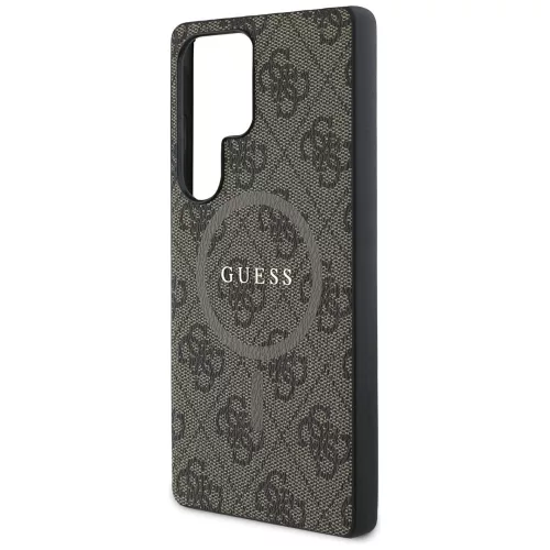 Guess Leather 4G Colored Ring Classic Logo MagSafe Samsung Galaxy S25 Ultra kemény hátlap tok, barna