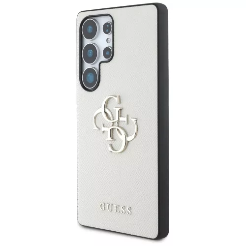 Guess Grained Big 4G Logo Small Classic Logo Samsung Galaxy S25 Ultra  kemény hátlap tok, bézs