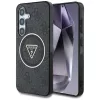 Guess 4G Glitter Triangle Buttons Samsung Galaxy S25 MagSafe kemény hátlap tok, fekete