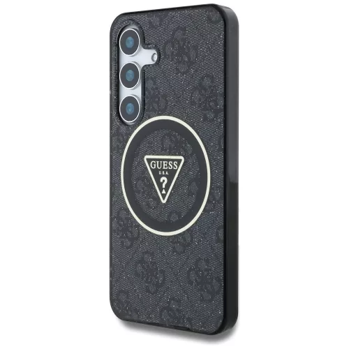 Guess 4G Glitter Triangle Buttons Samsung Galaxy S25 MagSafe kemény hátlap tok, fekete