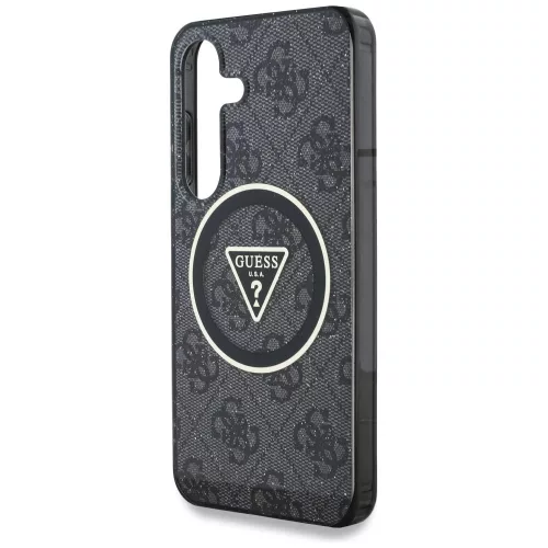 Guess 4G Glitter Triangle Buttons Samsung Galaxy S25 MagSafe kemény hátlap tok, fekete