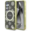 Guess 4G Background Gold Electroplated Peony Pattern Samsung Galaxy S25 MagSafe kemény hátlap tok, barna