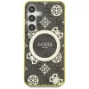 Guess 4G Background Gold Electroplated Peony Pattern Samsung Galaxy S25 MagSafe kemény hátlap tok, barna