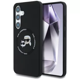   Karl Lagerfeld Silicone Double Heads And Circle Samsung Galaxy S25 MagSafe tok, fekete