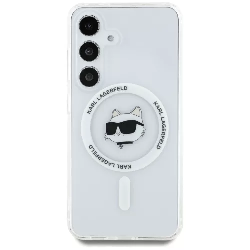 Karl Lagerfeld Button Choupette Head Printed Logo Galaxy S25 MagSafe hátlap tok, fehér