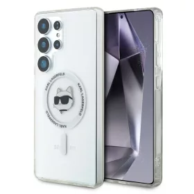   Karl Lagerfeld Button Choupette Head Printed Logo Galaxy S25 Ultra MagSafe hátlap tok, fehér