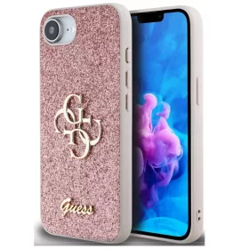   Guess PU Fixed Glitter 4G Metal Logo Apple iPhone 17e / iPhone 16e hátlap tok, rózsaszín