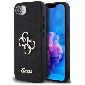   Guess PU Fixed Glitter 4G Metal Logo Apple iPhone 17e / iPhone 16e hátlap tok, fekete