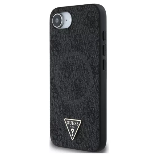 Guess PU 4G Strass Triangle Metal Logo Apple iPhone 17e / iPhone 16e MagSafe hátlap tok, fekete