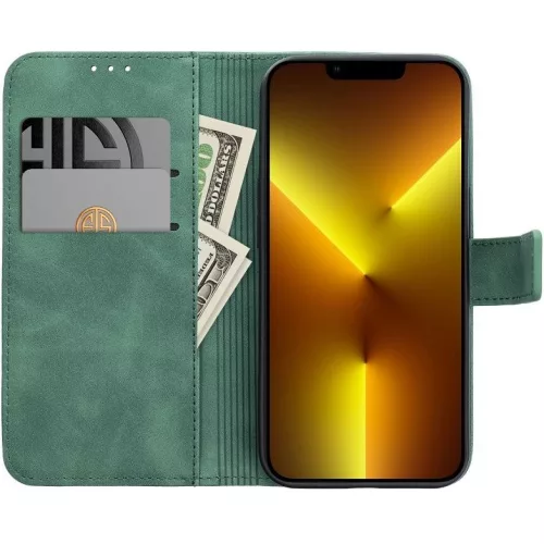 Tender Book Samsung Galaxy A56 flip/oldalra nyíló műbőr tok kártyatartó résszel, zöld