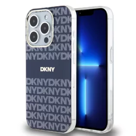   DKNY PU Leather Repeat Pattern Tonal Stripe iPhone 13 Pro tok, kék
