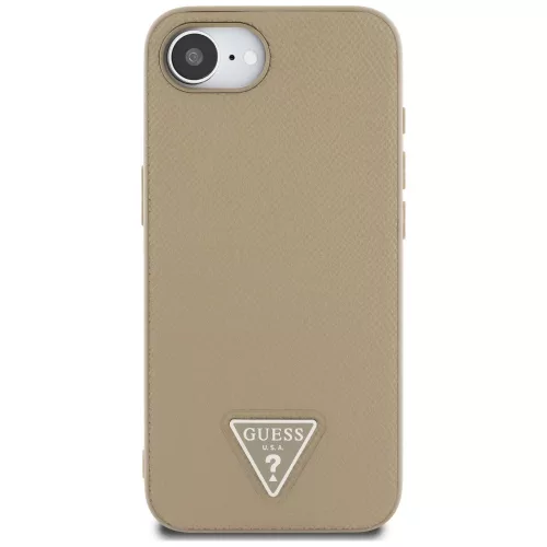 Guess Grained Triangle Apple iPhone 17e / iPhone 16e MagSafe tok, világosbarna