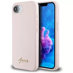   Guess Silicone Script Metal Logo Apple iPhone 17e / iPhone 16e MagSafe szilikon tok, rózsaszín