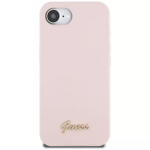 Guess Silicone Script Metal Logo Apple iPhone 17e / iPhone 16e MagSafe szilikon tok, rózsaszín