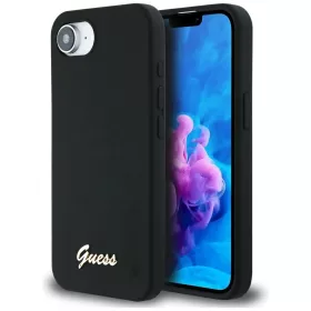   Guess Silicone Script Metal Logo Apple iPhone 17e / iPhone 16e MagSafe szilikon tok, fekete