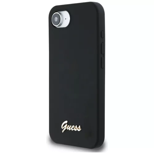 Guess Silicone Script Metal Logo Apple iPhone 17e / iPhone 16e MagSafe szilikon tok, fekete