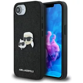   Karl Lagerfeld Fixed Glitter Ikonik Metal Pin Apple iPhone 17e / iPhone 16e hátlap tok, fekete