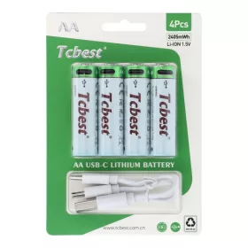   TCBEST újratölthető R6 (AA) elem 650 mAh, USB-C csatlakozóval és töltőkábellel (4db)