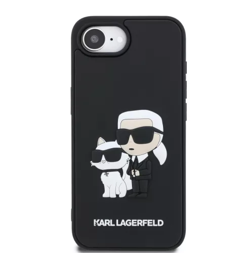 Karl Lagerfeld 3D Rubber Karl and Choupette Apple iPhone 17e / iPhone 16e hátlap tok, fekete