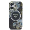 Guess IML Glitter Magnolia and Triangle Logo iPhone 16 MagSafe hátlap tok, fekete