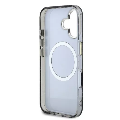 Guess IML Glitter Magnolia and Triangle Logo iPhone 16 MagSafe hátlap tok, fekete